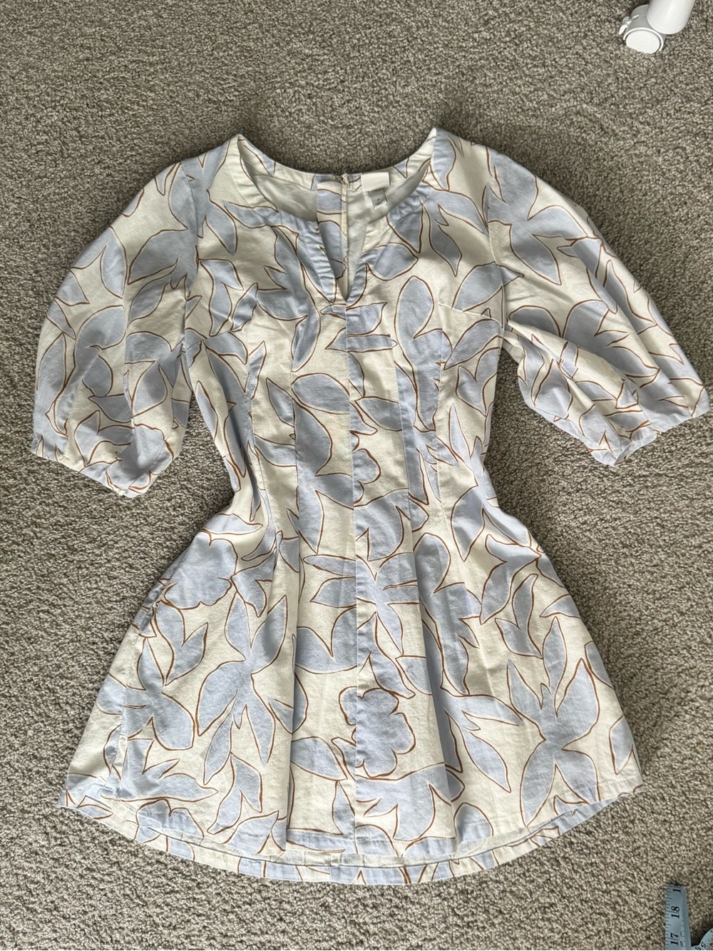 White and blue linen cotton dress